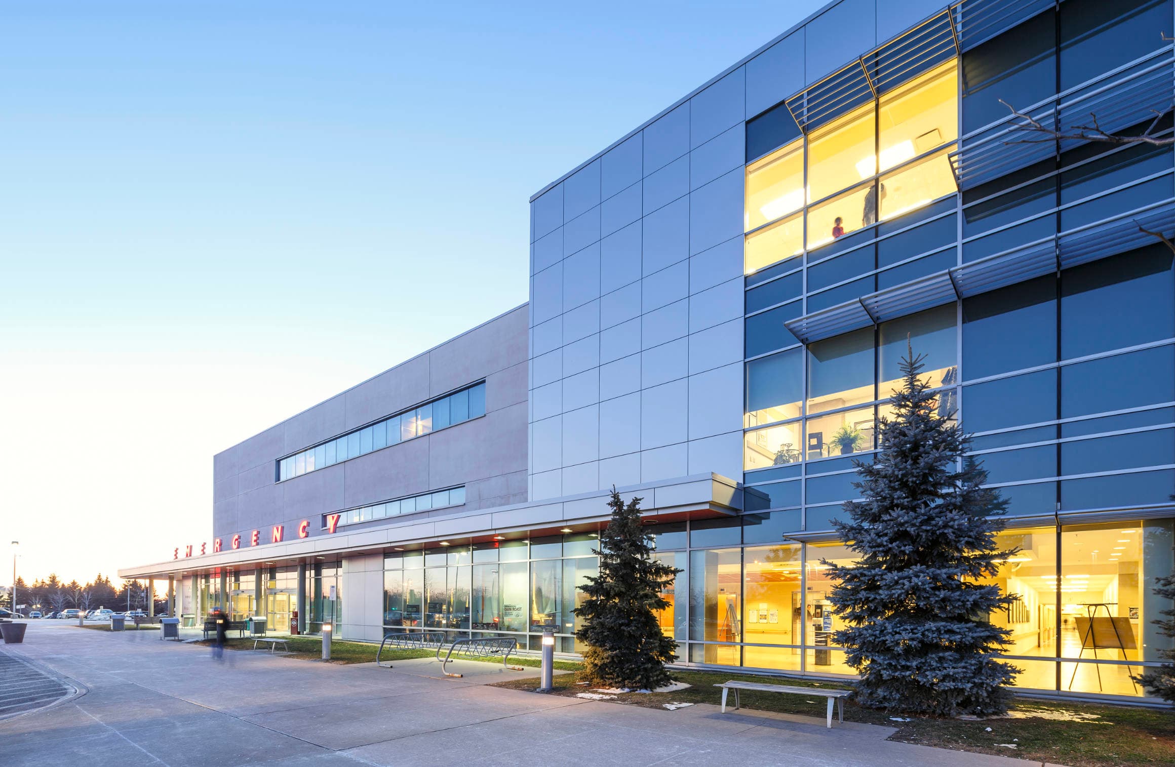 Exterior view of the Emergency Room entrance at Brampton Civic Hospital 