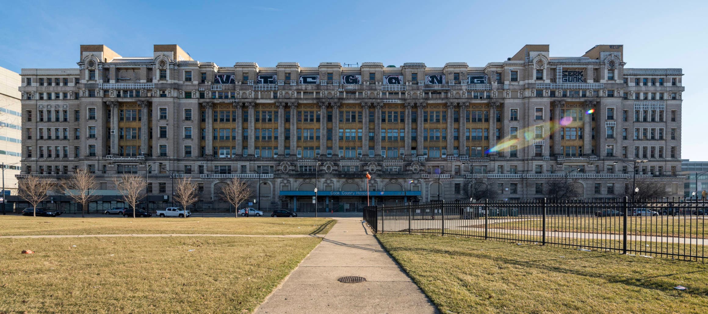 Exterior view of the old Cook County Hospital