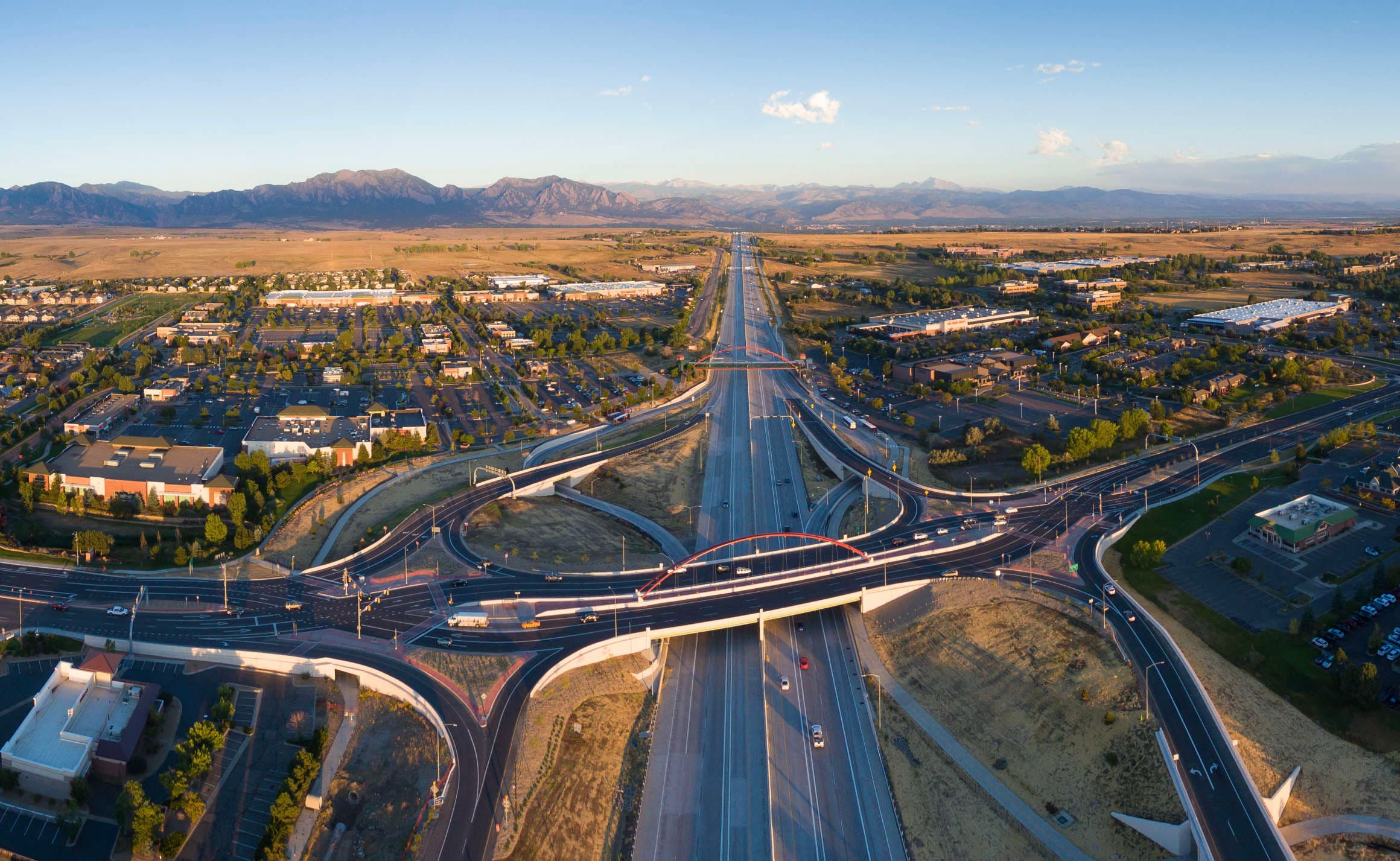 Aerial of a diverging diamond interchange on US 36