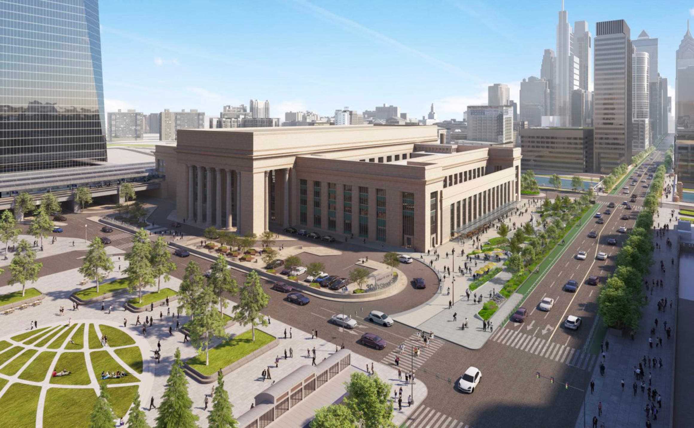 Aerial rendering of the William H. Gray III 30th Street Station redevelopment