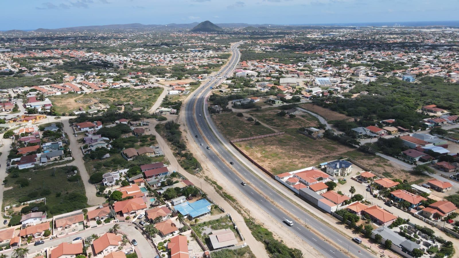 Aerial photo of the Watty Vos Boulevard in Aruba