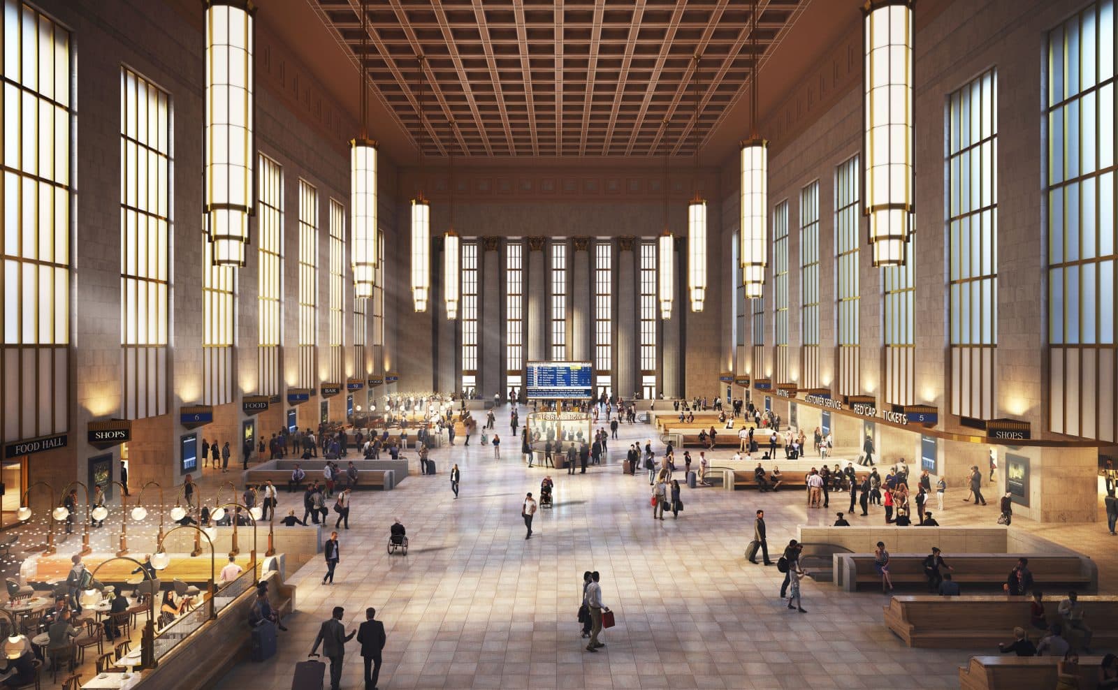 Interior rendering of the Great Hall at the Gray 30th Street Station