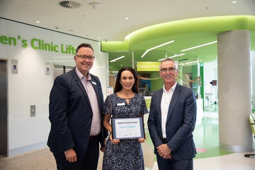 L-R: Western Health Executive Director of Nursing and Midwifery Adjunct Professor Shane Crowe, Western Health Clinical Nurse Consultant Jessica Hughes, Plenary Health New Footscray Hospital Project Chair Kelvyn Lavelle