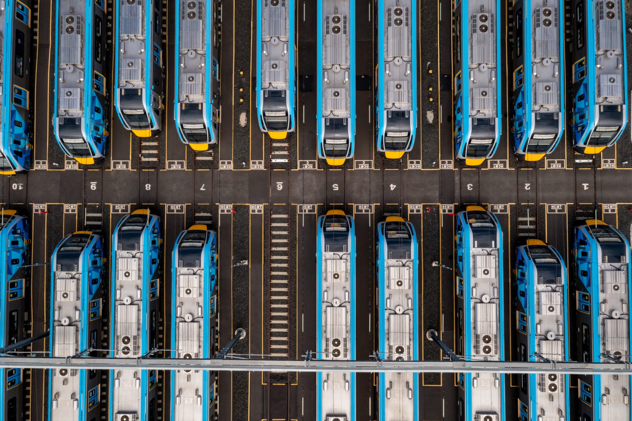 Aerial view of High Capacity Metro Trains at depot