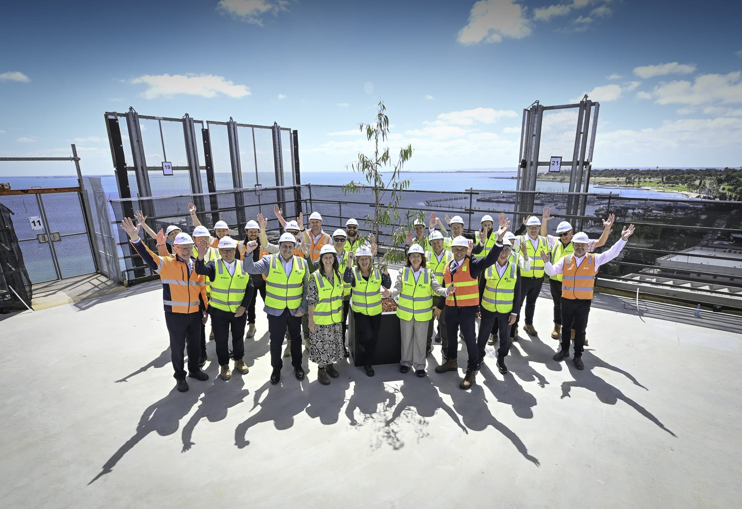 Celebrating the ‘topping out’ of the new hotel , Nyaal Banyul Convention Centre, the 200-room Crowne Plaza.
