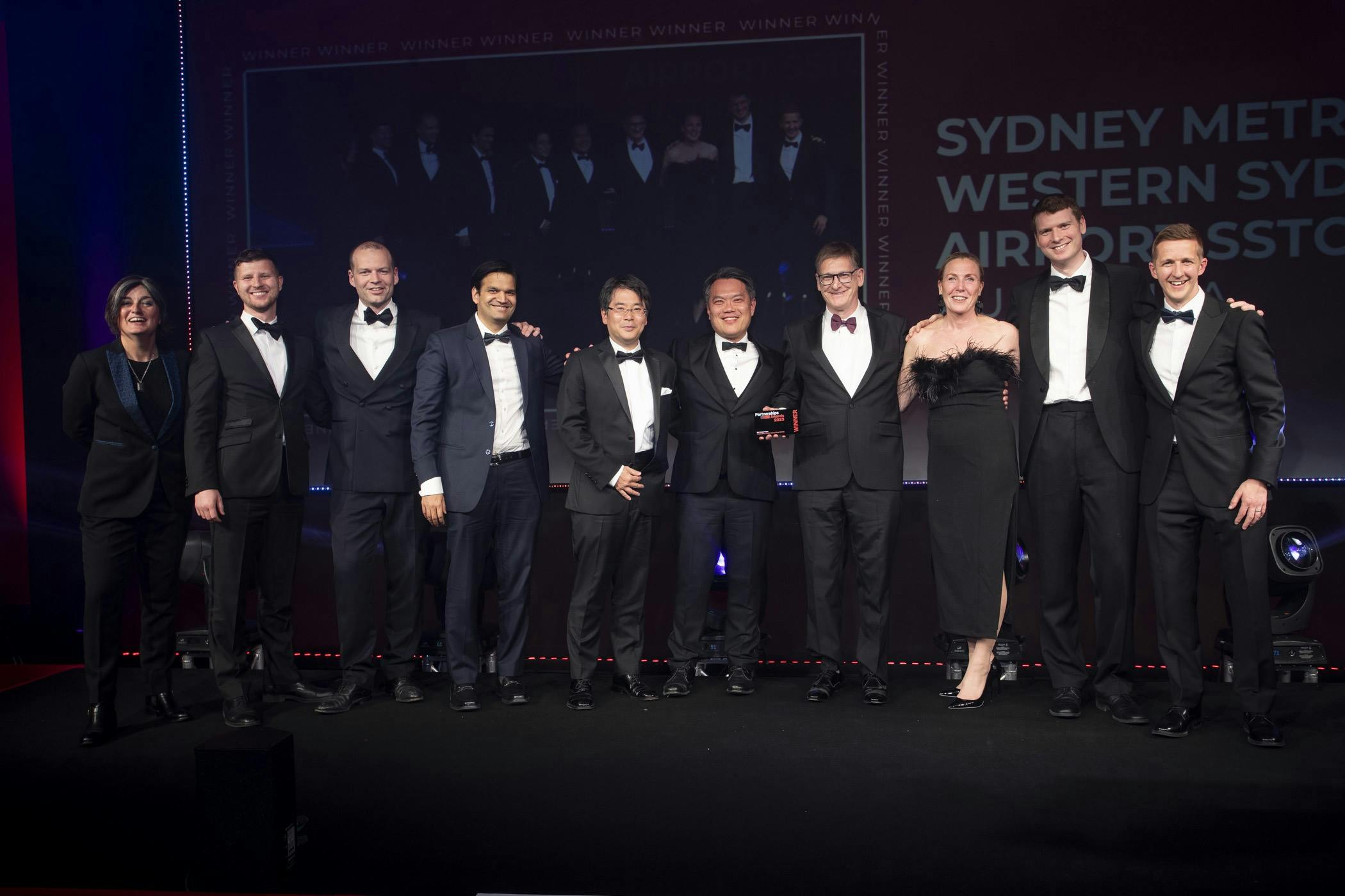 Sydney Metro - Western Sydney Airport SSTOM team accepting the Best Transport Project at the 2023 Partnerships Awards